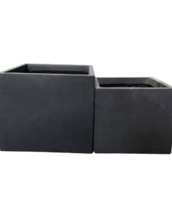 KANTE 11.8 in. W Square Charcoal Lightweight Concrete and Fiberglass Planters with Drainage Holes (Set of 2)