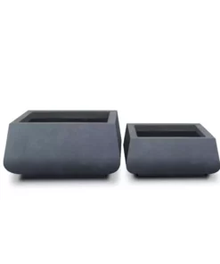 KANTE 21.2 in. and 16.1 in. W Square Charcoal Finish Lightweight Concrete/Fiberglass Planters with Drainage Holes (Set of 2)