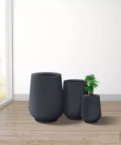 KANTE 26.5 in., 20 in. & 13.1 in. H Round Charcoal Concrete Tall Planters (Set of 3), Outdoor Indoor Large with Drainage Holes -Vigoro sales Store charcoal kante plant pots rf2015023abc c60121 44 1000