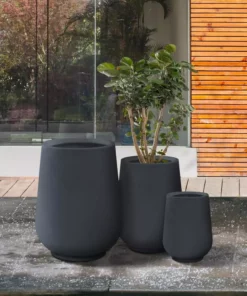 KANTE 26.5 in., 20 in. & 13.1 in. H Round Charcoal Concrete Tall Planters (Set of 3), Outdoor Indoor Large with Drainage Holes -Vigoro sales Store charcoal kante plant pots rf2015023abc c60121 66 1000