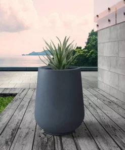 KANTE 10.63 in. x 13.78 in. Round Charcoal Lightweight Concrete and Weather Resistant Fiberglass Planter w/Drainage Hole -Vigoro sales Store charcoal kante plant pots rf2015023c c60121 c3 1000
