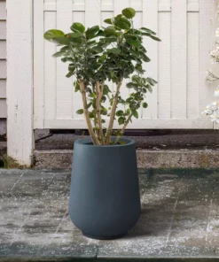 KANTE 10.63 in. x 13.78 in. Round Charcoal Lightweight Concrete and Weather Resistant Fiberglass Planter w/Drainage Hole -Vigoro sales Store charcoal kante plant pots rf2015023c c60121 fa 1000