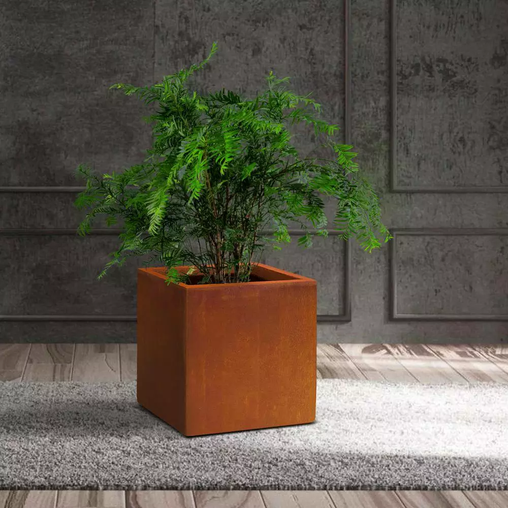 KANTE 16in.H Square Faux Weathering Steel Finish Lightweight Concrete Durable Elegant Planter w/Drainage Hole, Home and Garden 10 KANTE 16in.H Square Faux Weathering Steel Finish Lightweight Concrete Durable Elegant Planter w/Drainage Hole, Home and Garden - Image 8