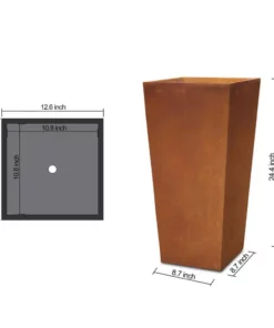 KANTE 24.4 in. H Rectangle Faux Weathering Steel Lightweight Concrete Tapered Tall Planter with Drainage Hole, Outdoor/Indoor -Vigoro sales Store faux weathering steel kante plant pots rf0004c c91942 1f 1000