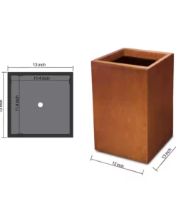 KANTE 19 in. H Faux Weathering Steel Concrete Tall Square Planter, Modern Outdoor/Indoor Lightweight with Drainage Hole -Vigoro sales Store faux weathering steel kante plant pots rf0007c c91942 c3 1000