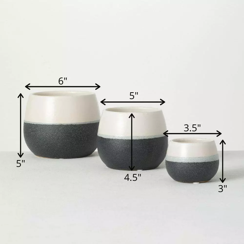 SULLIVANS Black And White Ceramic Pot - Set of 3 7 SULLIVANS Black And White Ceramic Pot - Set of 3 - Image 5