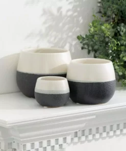 SULLIVANS Black And White Ceramic Pot - Set of 3 9 SULLIVANS Black And White Ceramic Pot - Set of 3 -Vigoro sales Store glaze sullivans plant pots cm2971 4f 1000