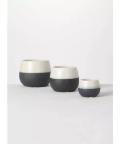 SULLIVANS Black And White Ceramic Pot - Set of 3