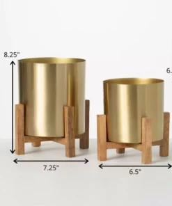 SULLIVANS Brass Planter On Stands - Set of 2 -Vigoro sales Store gold sullivans plant pots n2715 1f 1000