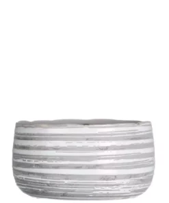 SULLIVANS Gray and White Ceramic Striped Planter