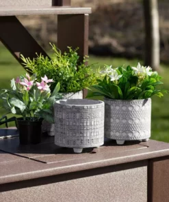 SULLIVANS Gray Geometric Print Cement Pot - Set of 3 -Vigoro sales Store gray patterned sullivans plant pots cmt1207 4f 1000