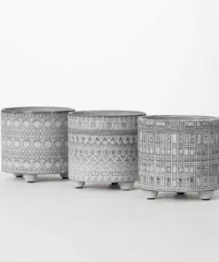 SULLIVANS Gray Geometric Print Cement Pot - Set of 3