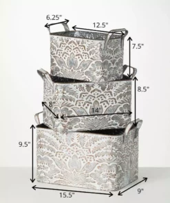 SULLIVANS 9.5 in., 8.5 in. and 7.5 in. Gray Metal Flourish Planter with Handles - (Set of 3) -Vigoro sales Store gray sullivans plant pots met1823 1f 1000