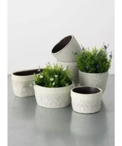 SULLIVANS Green Geometric Print Cement Double Pot -Vigoro sales Store greenwash patterned sullivans plant pots cmt1178 4f 1000