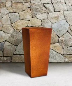 KANTE 28 in. H Iron Oxide Lightweight Concrete Tapered Planter with Drainage Hole, Large Outdoor/Indoor Tall Square Planter -Vigoro sales Store iron oxide kante plant pots rf0229a s c80621 44 1000