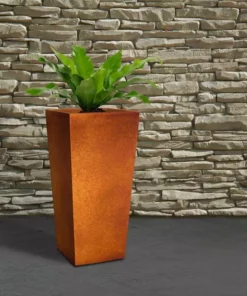 KANTE 28 in. H Iron Oxide Lightweight Concrete Tapered Planter with Drainage Hole, Large Outdoor/Indoor Tall Square Planter -Vigoro sales Store iron oxide kante plant pots rf0229a s c80621 fa 1000