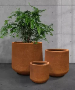 KANTE 17.3 in., 13.4 in., & 10.6 in. H Round Iron Oxide Concrete Planter (Set of 3) Outdoor Indoor Large Pots w/Drainage Holes -Vigoro sales Store iron oxide kante plant pots rf2015022bcd c80621 76 1000