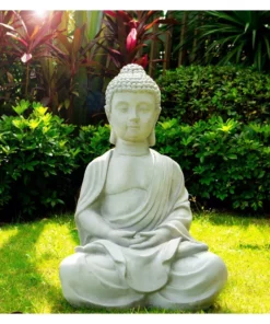 KANTE 25.6 in. H Natural Concrete/Fiberglass Indoor Outdoor Sitting Meditating Zen Buddha Statue -Vigoro sales Store kante garden statues osp141006 c80021 1f 1000