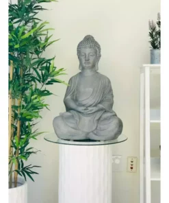 KANTE 25.6 in. H Natural Concrete/Fiberglass Indoor Outdoor Sitting Meditating Zen Buddha Statue -Vigoro sales Store kante garden statues osp141006 c80021 fa 1000
