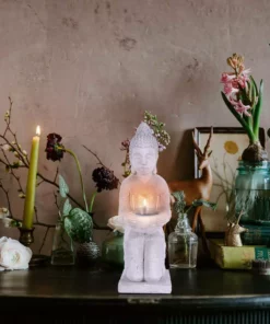 KANTE 12.8 in. H Gray Cement Buddha Tealight Candle Holder Garden Statue Ornament -Vigoro sales Store kante garden statues sx20200173 4f 1000