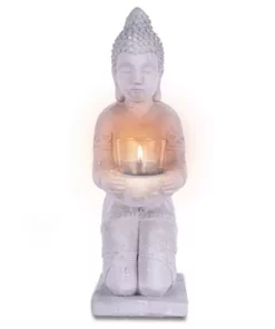 KANTE 12.8 in. H Gray Cement Buddha Tealight Candle Holder Garden Statue Ornament -Vigoro sales Store kante garden statues sx20200173 fa 1000