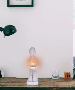 KANTE 12.8 in. H Gray Cement Buddha Garden Statue Tealight Candle Holder Ornament -Vigoro sales Store kante garden statues sx20200175 4f 1000
