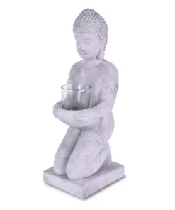 KANTE 12.8 in. H Gray Cement Buddha Garden Statue Tealight Candle Holder Ornament -Vigoro sales Store kante garden statues sx20200175 fa 1000