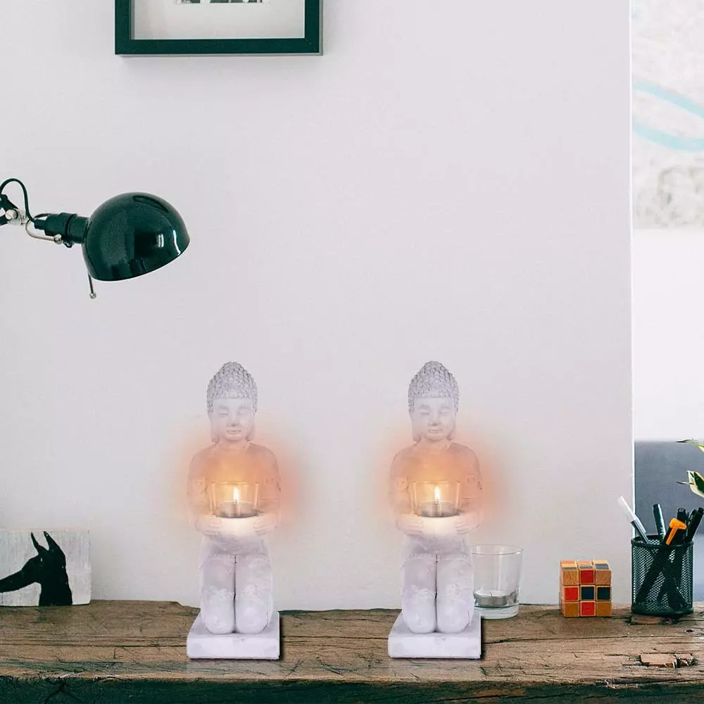 KANTE 12.8 in. H Gray Cement Buddha Garden Statue Tealight Candle Holder Ornament (2-Pack) 6 KANTE 12.8 in. H Gray Cement Buddha Garden Statue Tealight Candle Holder Ornament (2-Pack) - Image 4