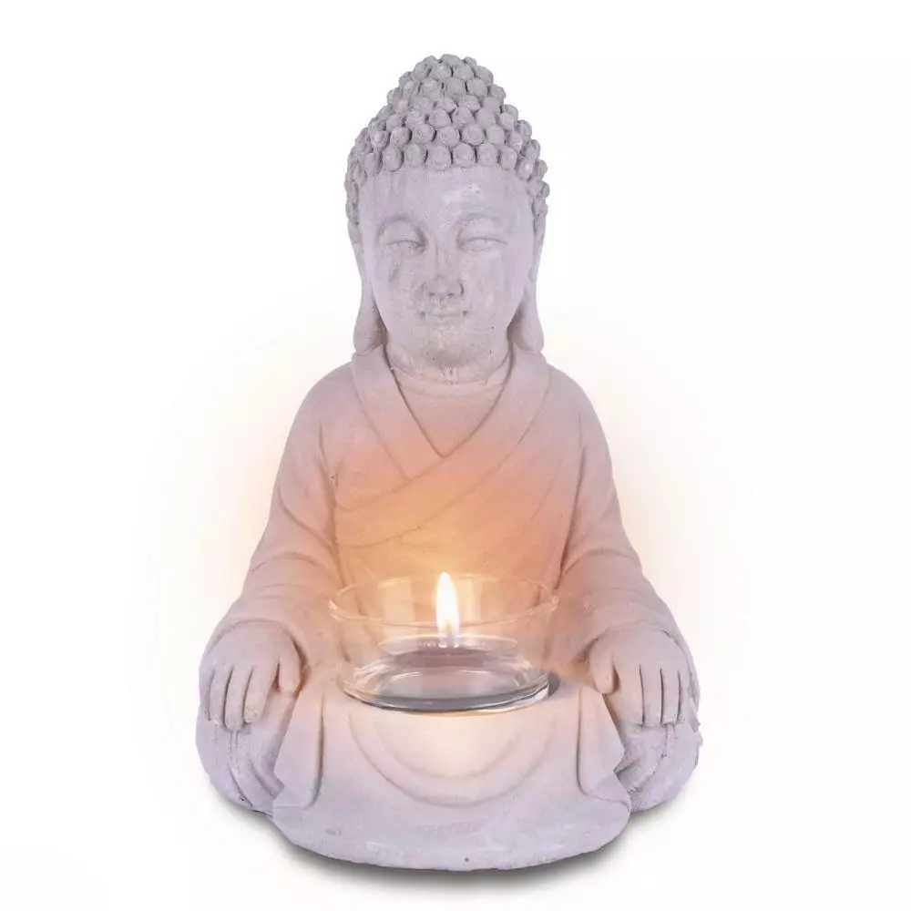 KANTE 6.5 in. H Gray Cement Sitting Buddha Garden Statue Tealight Candle Holder Ornament (2-Pack) 5 KANTE 6.5 in. H Gray Cement Sitting Buddha Garden Statue Tealight Candle Holder Ornament (2-Pack) - Image 3