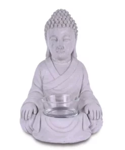 KANTE 6.5 in. H Gray Cement Sitting Buddha Garden Statue Tealight Candle Holder Ornament (2-Pack)