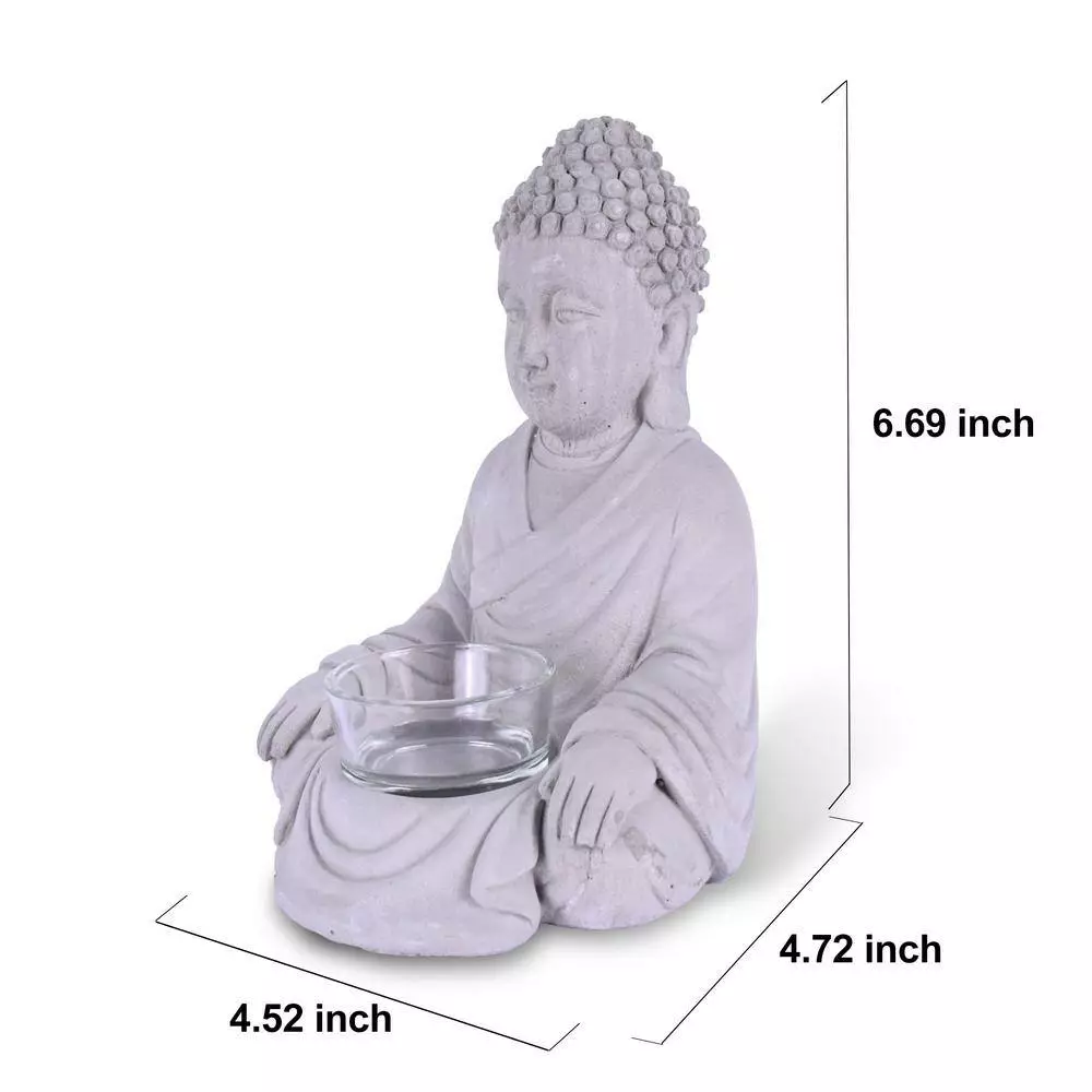 KANTE 6.5 in. H Gray Cement Sitting Buddha Garden Statue Tealight Candle Holder Ornament (2-Pack) 4 KANTE 6.5 in. H Gray Cement Sitting Buddha Garden Statue Tealight Candle Holder Ornament (2-Pack) - Image 2