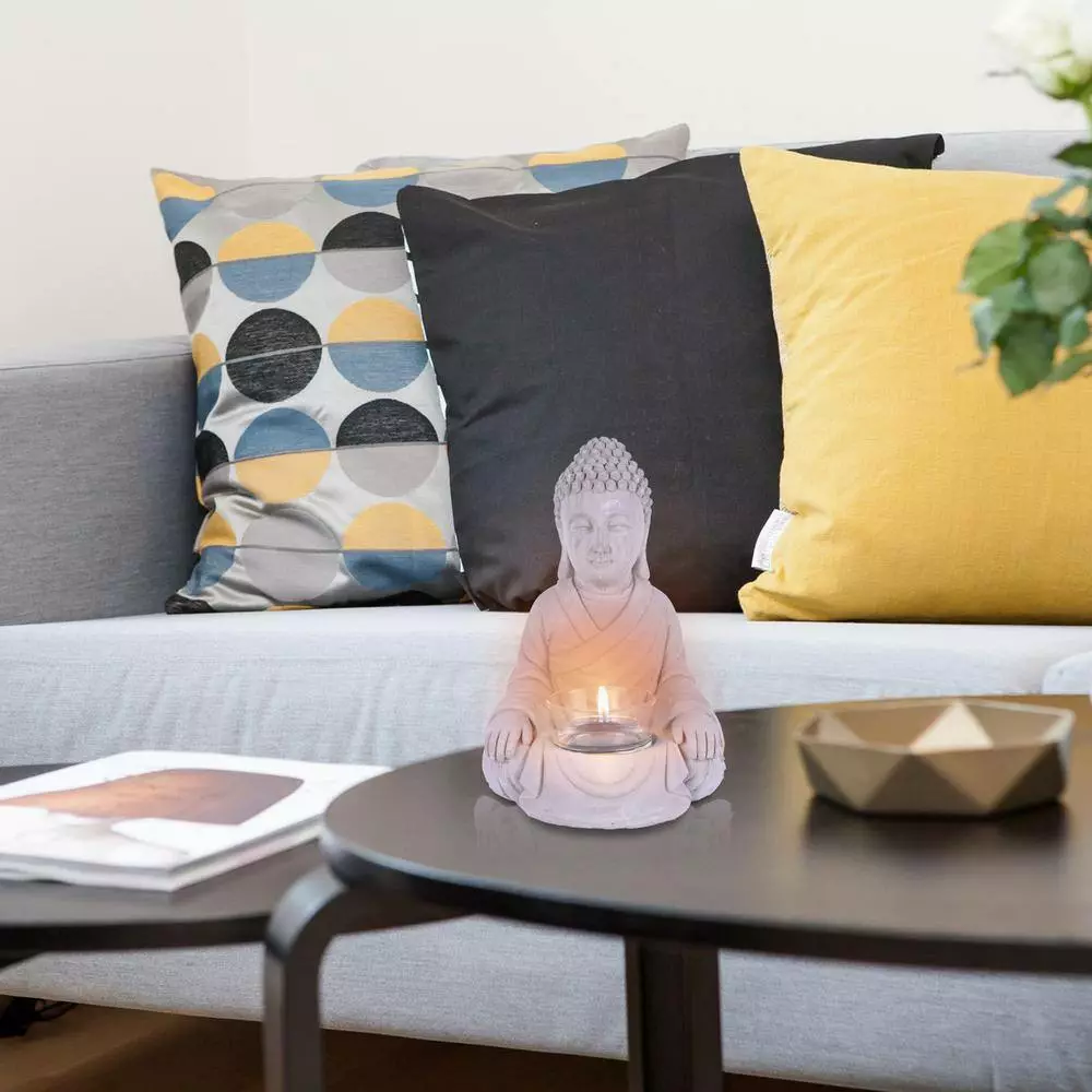 KANTE 6.5 in. H Gray Cement Sitting Buddha Garden Statue Tealight Candle Holder Ornament (2-Pack) 8 KANTE 6.5 in. H Gray Cement Sitting Buddha Garden Statue Tealight Candle Holder Ornament (2-Pack) - Image 6