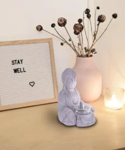 KANTE 6.5 in. H Gray Cement Sitting Buddha Garden Statue Tealight Candle Holder Ornament (2-Pack) -Vigoro sales Store kante garden statues sx20200178 1f 1000