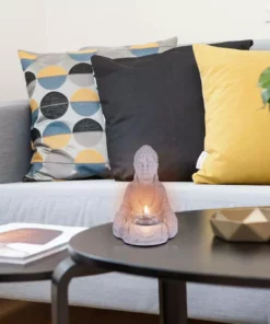 KANTE 6.5 in. H Gray Cement Sitting Buddha Garden Statue Tealight Candle Holder Ornament (2-Pack) -Vigoro sales Store kante garden statues sx20200178 4f 1000