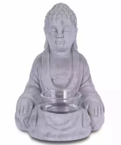 KANTE 6.5 in. H Gray Cement Sitting Buddha Garden Statue Tealight Candle Holder Ornament (2-Pack)