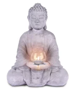 KANTE 14.17 in. H Gray Cement Meditating Buddha Garden Statue Tealight Candle Holder Ornament -Vigoro sales Store kante garden statues sx20200179 1f 1000