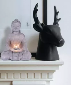 KANTE 14.17 in. H Gray Cement Meditating Buddha Garden Statue Tealight Candle Holder Ornament -Vigoro sales Store kante garden statues sx20200179 4f 1000