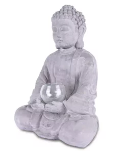 KANTE 14.17 in. H Gray Cement Meditating Buddha Garden Statue Tealight Candle Holder Ornament -Vigoro sales Store kante garden statues sx20200179 fa 1000