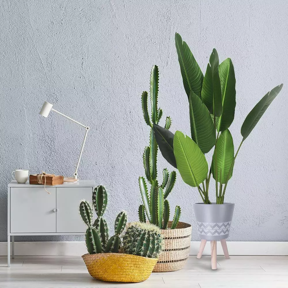 KANTE 17.4 in. Tall Light Gray Lightweight Concrete Classic Outdoor/Indoor Cylindrical Planter with 3 Wooden Legs 6 KANTE 17.4 in. Tall Light Gray Lightweight Concrete Classic Outdoor/Indoor Cylindrical Planter with 3 Wooden Legs - Image 4