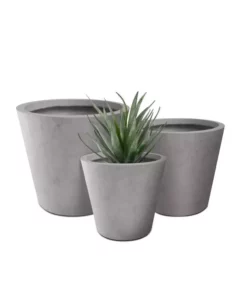 KANTE Large, Medium, Small Round Natural Finish Lightweight Concrete and Weather Resistant Fiberglass Planters (Set of 3)