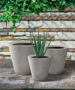 KANTE Large, Medium, Small Round Natural Finish Lightweight Concrete and Weather Resistant Fiberglass Planters (Set of 3) -Vigoro sales Store natural concrete kante plant pots rc0154bcd c80021 76 1000