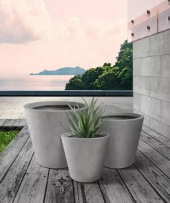 KANTE Large, Medium, Small Round Natural Finish Lightweight Concrete and Weather Resistant Fiberglass Planters (Set of 3) -Vigoro sales Store natural concrete kante plant pots rc0154bcd c80021 c3 1000