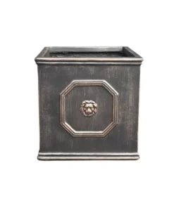 KANTE 12.6 in. Tall Oil Rubbed Bronze Lightweight Concrete Classic Square English Style Lion Head Planter