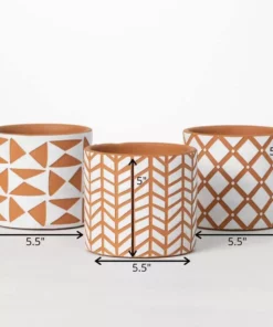 SULLIVANS Geometric Print Terracotta Pot - Set of 3 -Vigoro sales Store orange and white patterned sullivans plant pots cmt1200 1f 1000