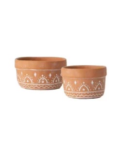 SULLIVANS Orange Cement Dish Garden Pot (Set of 2)