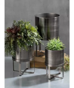 SULLIVANS Pewter Metal Planter With Stand (Set of 3) -Vigoro sales Store pewter sullivans plant pots met1627 4f 1000
