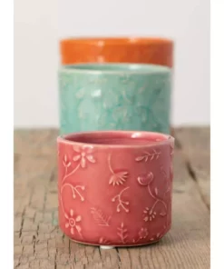 SULLIVANS Multi-Color Ceramic Floral Relief Flower Pot (Set of 3) -Vigoro sales Store pink blue orange sullivans plant pots cm2872 4f 1000