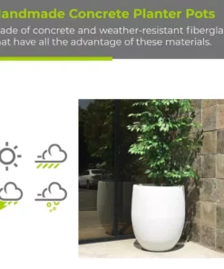 KANTE 21.7 in. H Round Pure White Concrete Indoor Outdoor Modern Tall Planter -Vigoro sales Store pure white kante plant pots osc0066a c80011 d4 1000