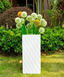 KANTE 27.6 in. H Square Pure White Concrete/Fiberglass Indoor Outdoor Elegant Retro Tall Planter