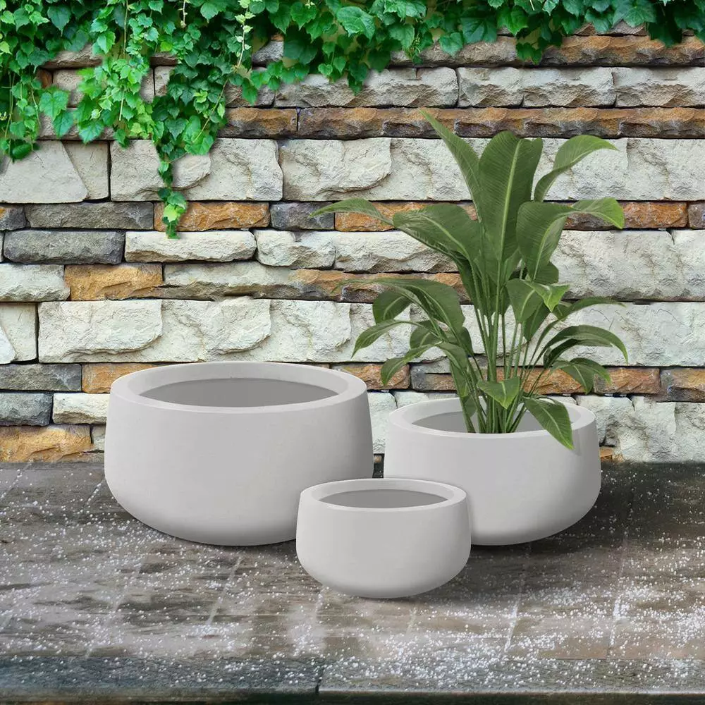 KANTE 19.6 in., 15.7 in. & 11.8 in. W Round Pure White Concrete Elegant Planters Set of 3, Outdoor Indoor w/Drainage Holes 10 KANTE 19.6 in., 15.7 in. & 11.8 in. W Round Pure White Concrete Elegant Planters Set of 3, Outdoor Indoor w/Drainage Holes - Image 8
